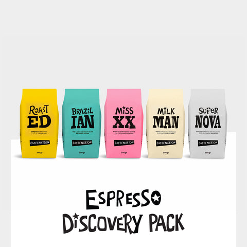 Espresso Discovery Pack with five colourful 250 g coffee bags